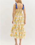 Floral Denim Tie Strap High Waist Maxi Dress