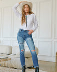 Artemis Vintage |Mesh Tummy Control High Rise Straight W/ Single Cuff Jeans - My Pampered Life Seattle