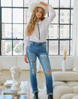 Artemis Vintage |Mesh Tummy Control High Rise Straight W/ Single Cuff Jeans - My Pampered Life Seattle
