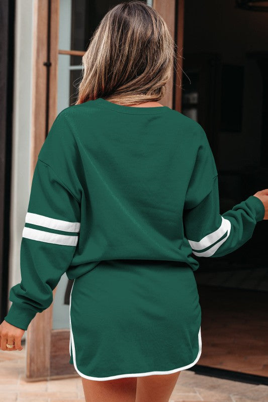 Varsity Stripe Pullover and Mini Skirt Set