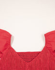 Solid V-Neck Flutter Sleeve Ruffle Maxi Dress