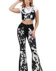GJG Denim Rodeo Bell Bottom Jeans — Black & White Cow Print