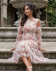 Floral Ruffle Sheer Midi Dress