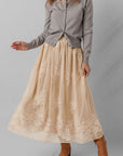 Solid Embroidered Mesh Overlay Midi Skirt