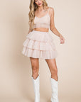 Jade by Jane Solid Mesh Tiered Mini Skirt