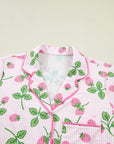 Stripe Strawberry Lapel Shirt & Drawstring Shorts Set