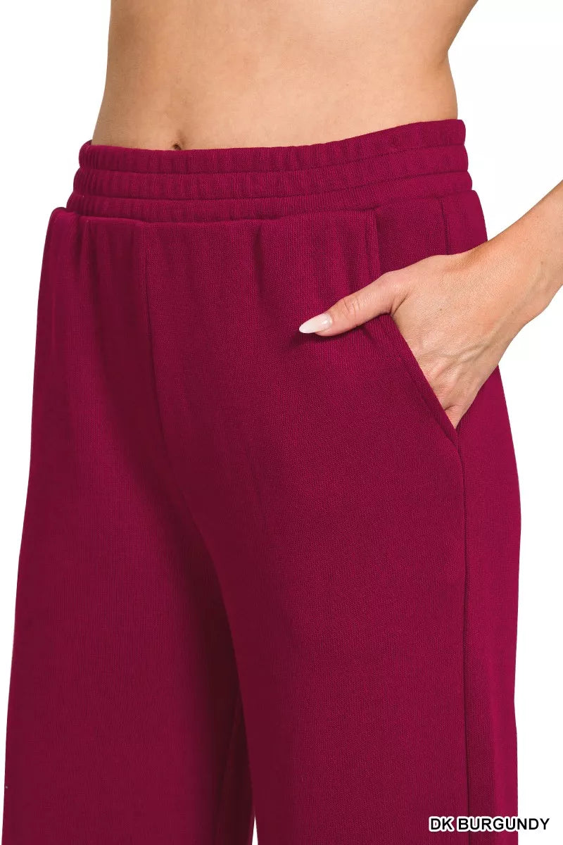 Zenana French Rib Pullover and Pants Set in Burgurndy