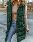 Solid Quilted Long Hooded Vest Coat