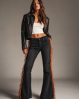 GJG Denim Texas Sun Bell Bottom Jeans with Brown Fringe