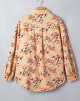 Floral Denim Buttoned Long Sleeve Tunic Jacket