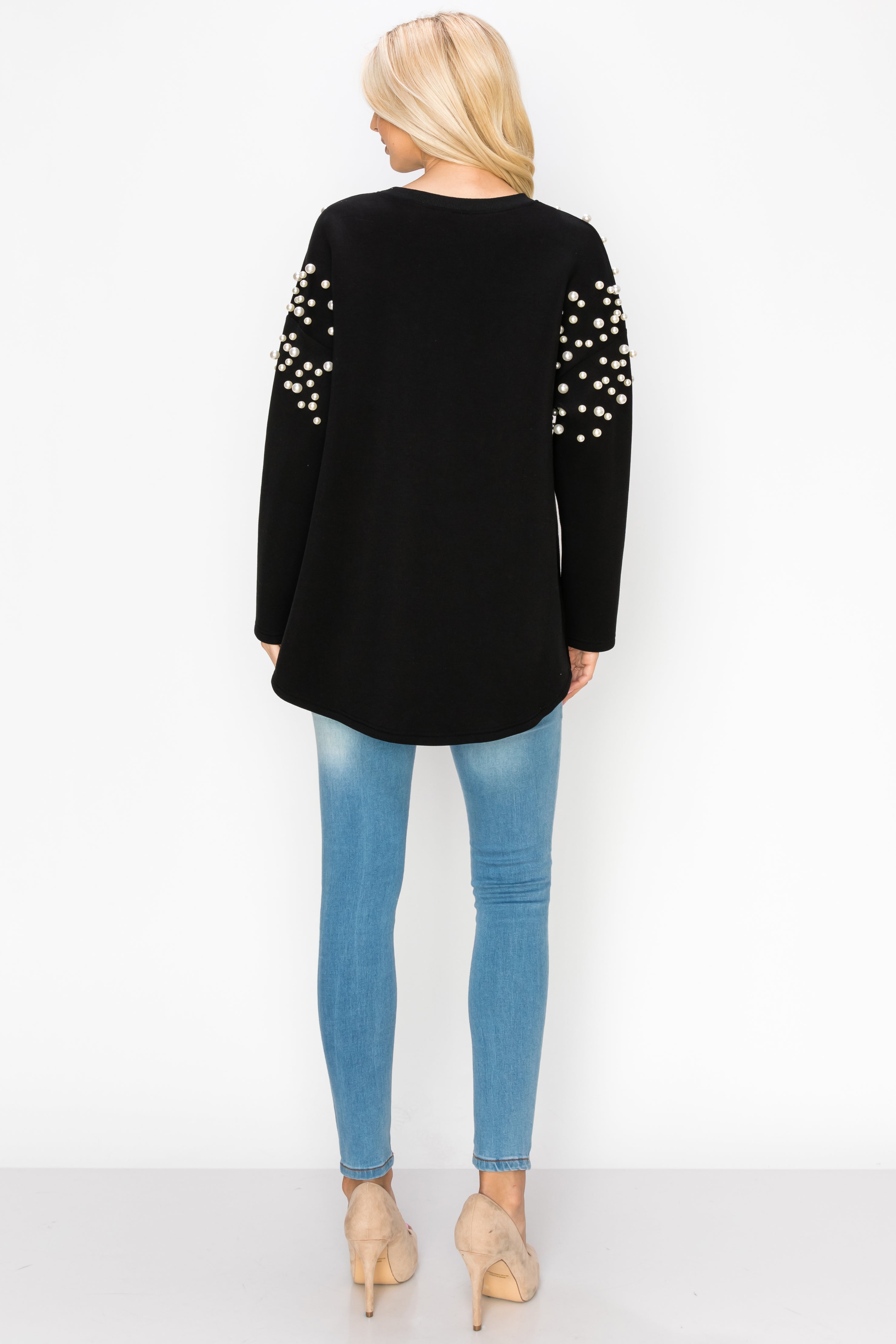 Fiona French Scuba Knit Pearl Hi-Low Top