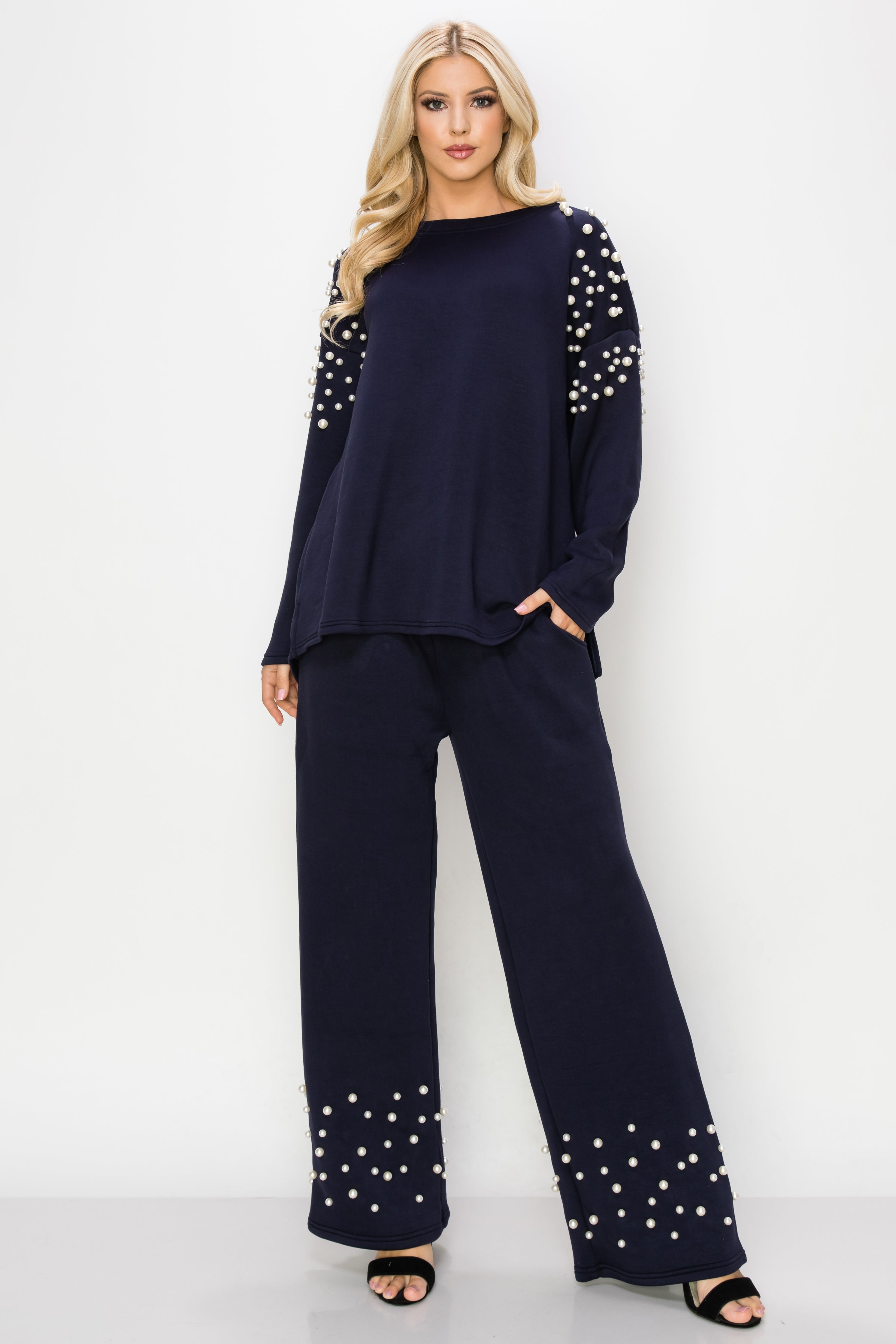 Fiona French Scuba Knit Pearl Hi-Low Top