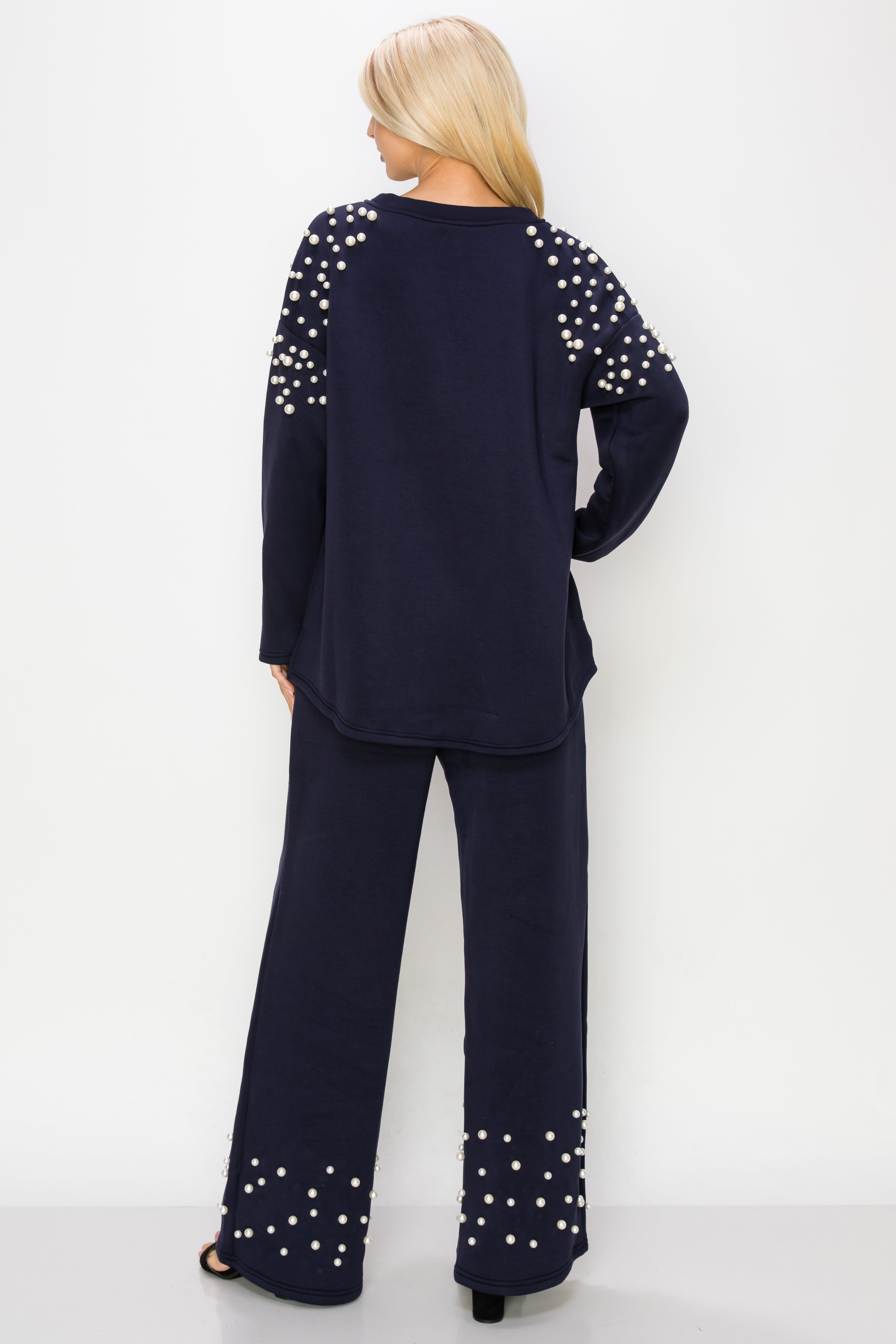 Fiona French Scuba Knit Pearl Hi-Low Top