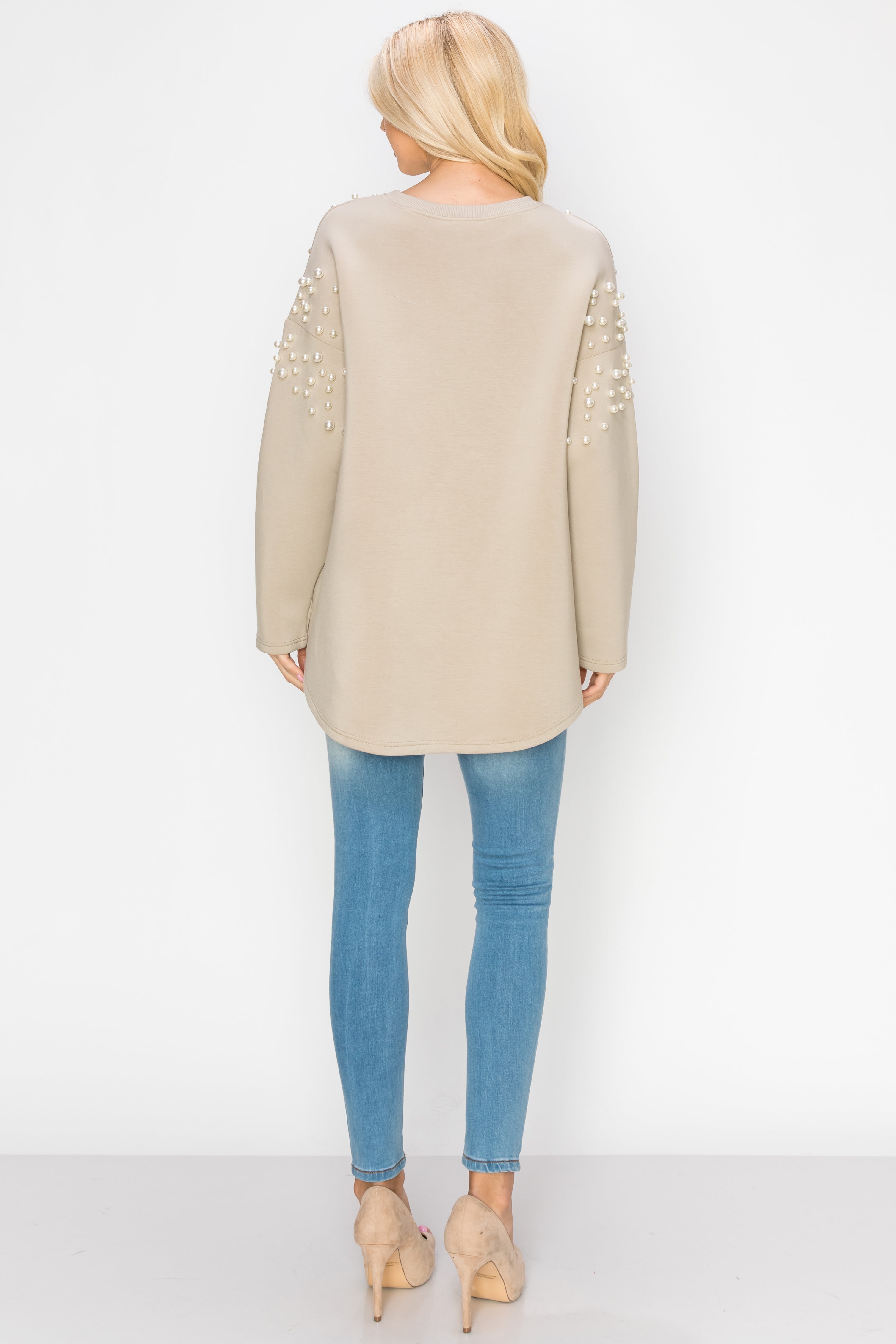 Fiona French Scuba Knit Pearl Hi-Low Top