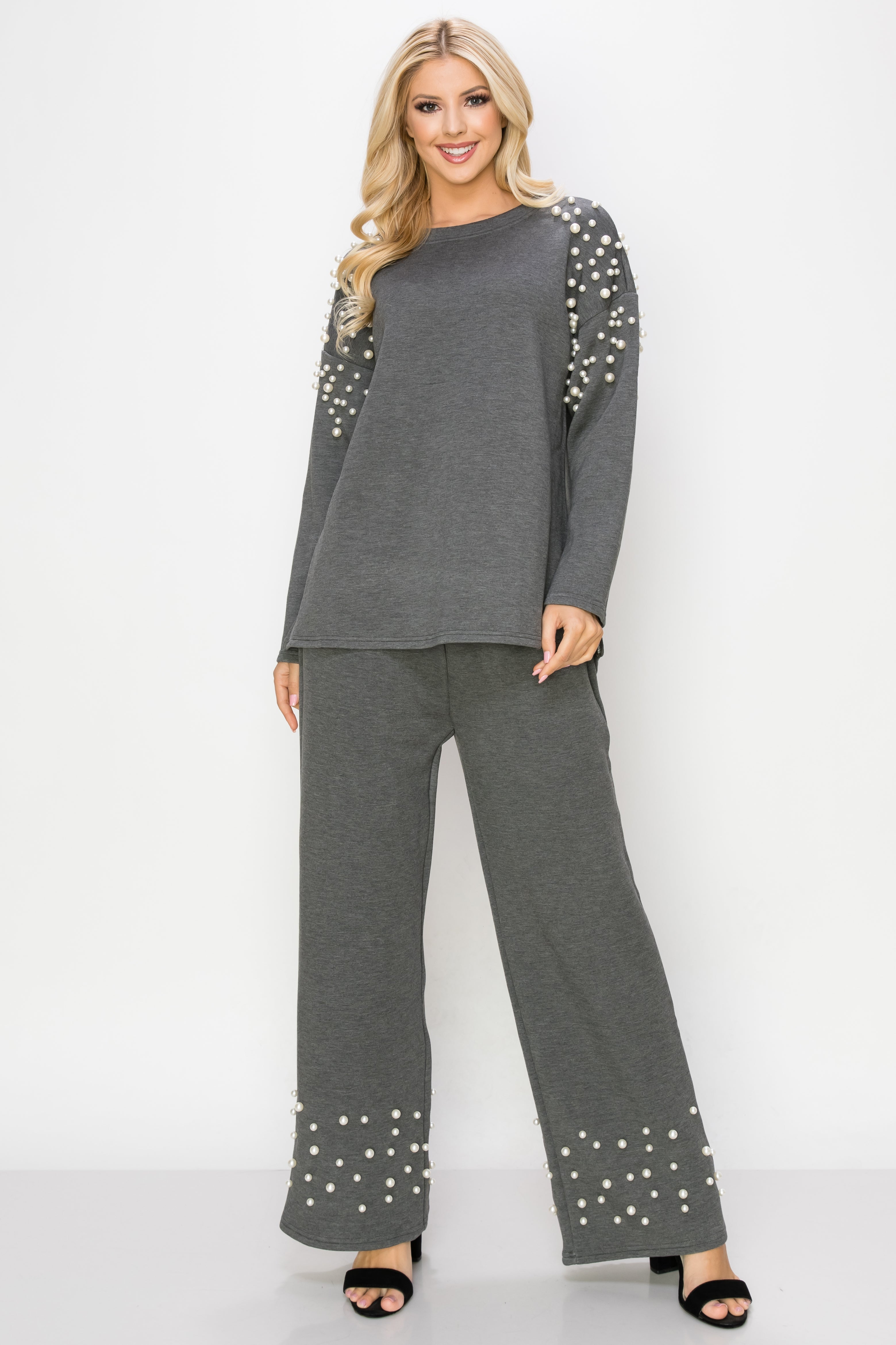 Fiona French Scuba Knit Pearl Hi-Low Top