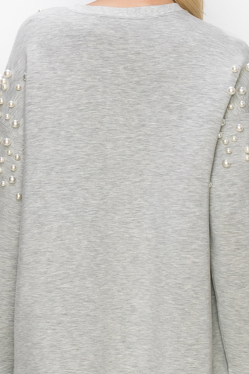 Fiona French Scuba Knit Pearl Hi-Low Top