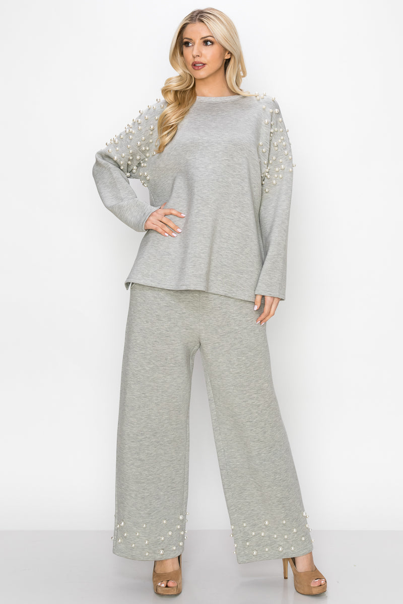 Fiona French Scuba Knit Pearl Hi-Low Top
