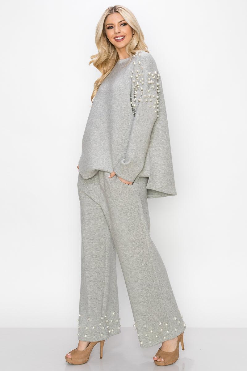 Fiona French Scuba Knit Pearl Hi-Low Top