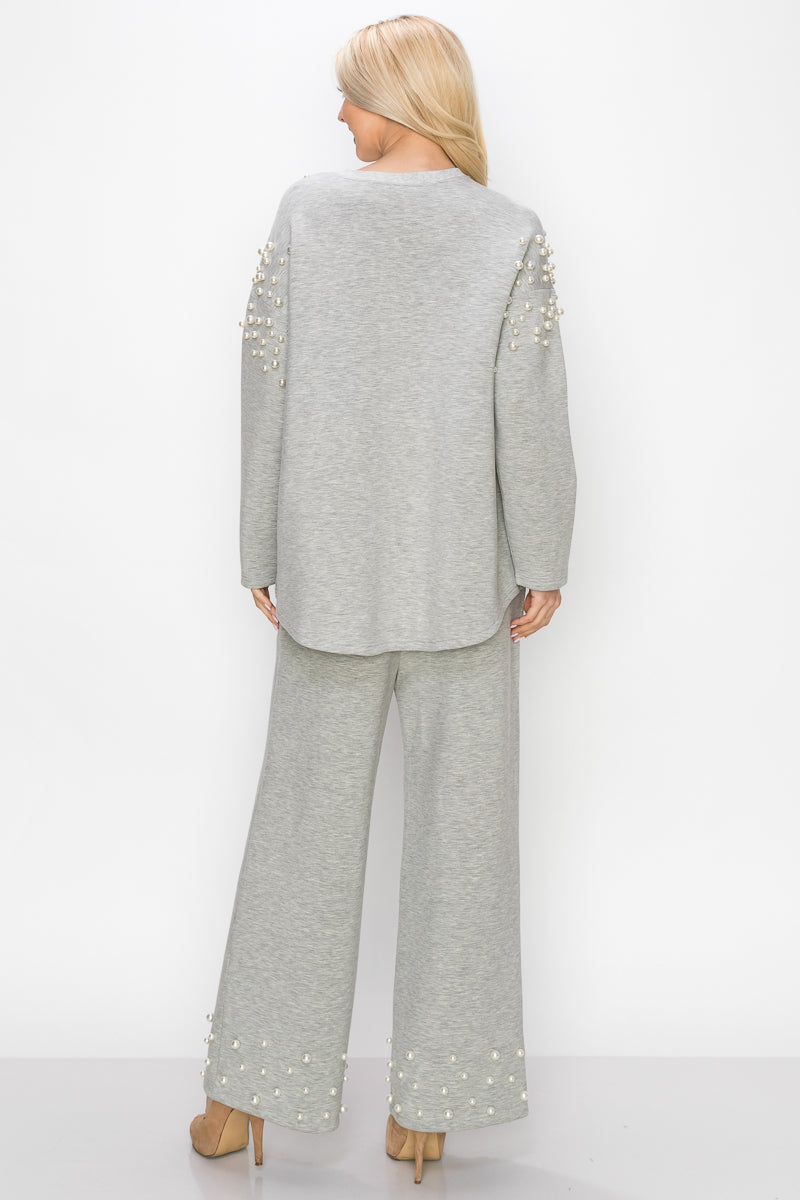 Fiona French Scuba Knit Pearl Hi-Low Top