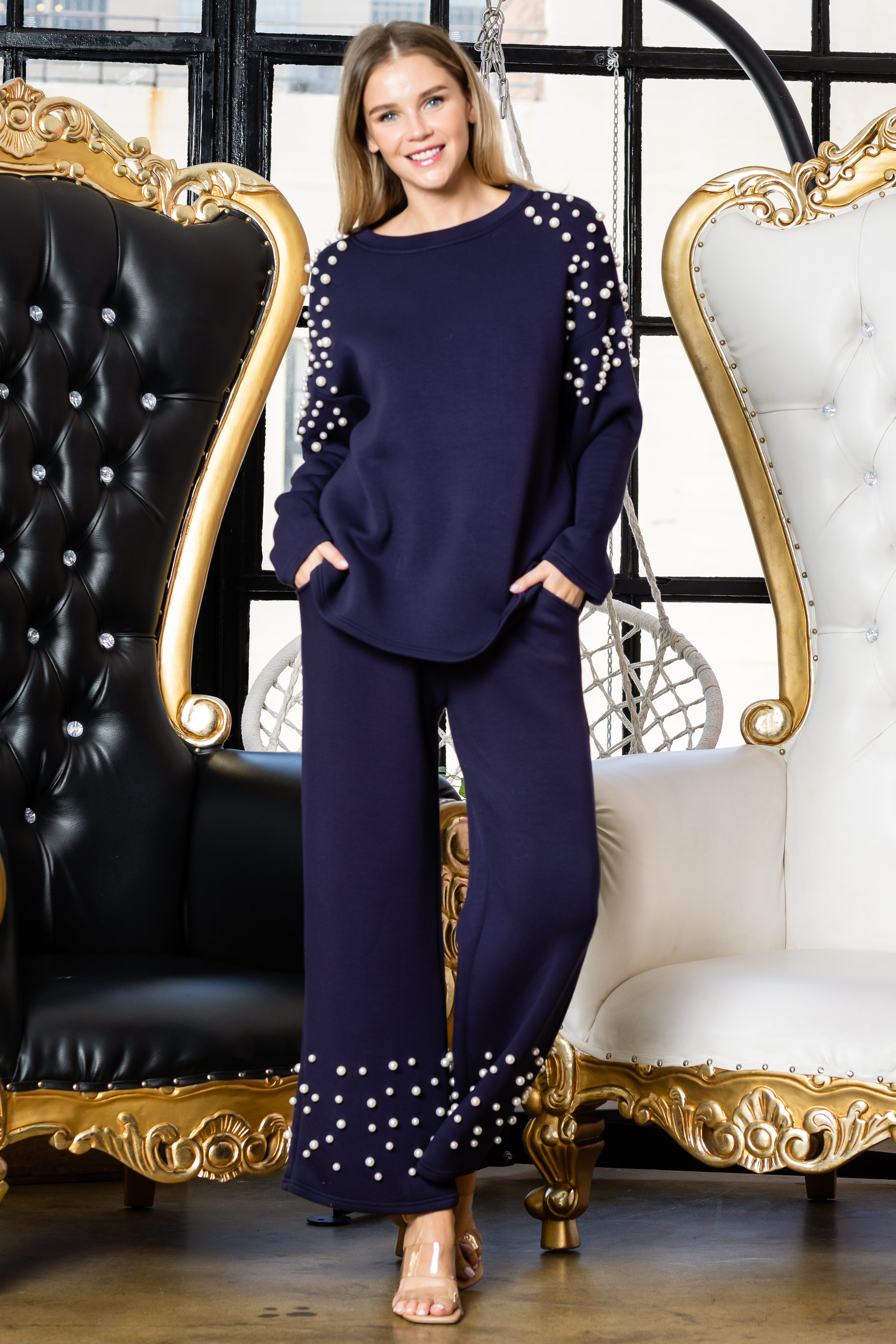 Fiona French Scuba Knit Pearl Hi-Low Top