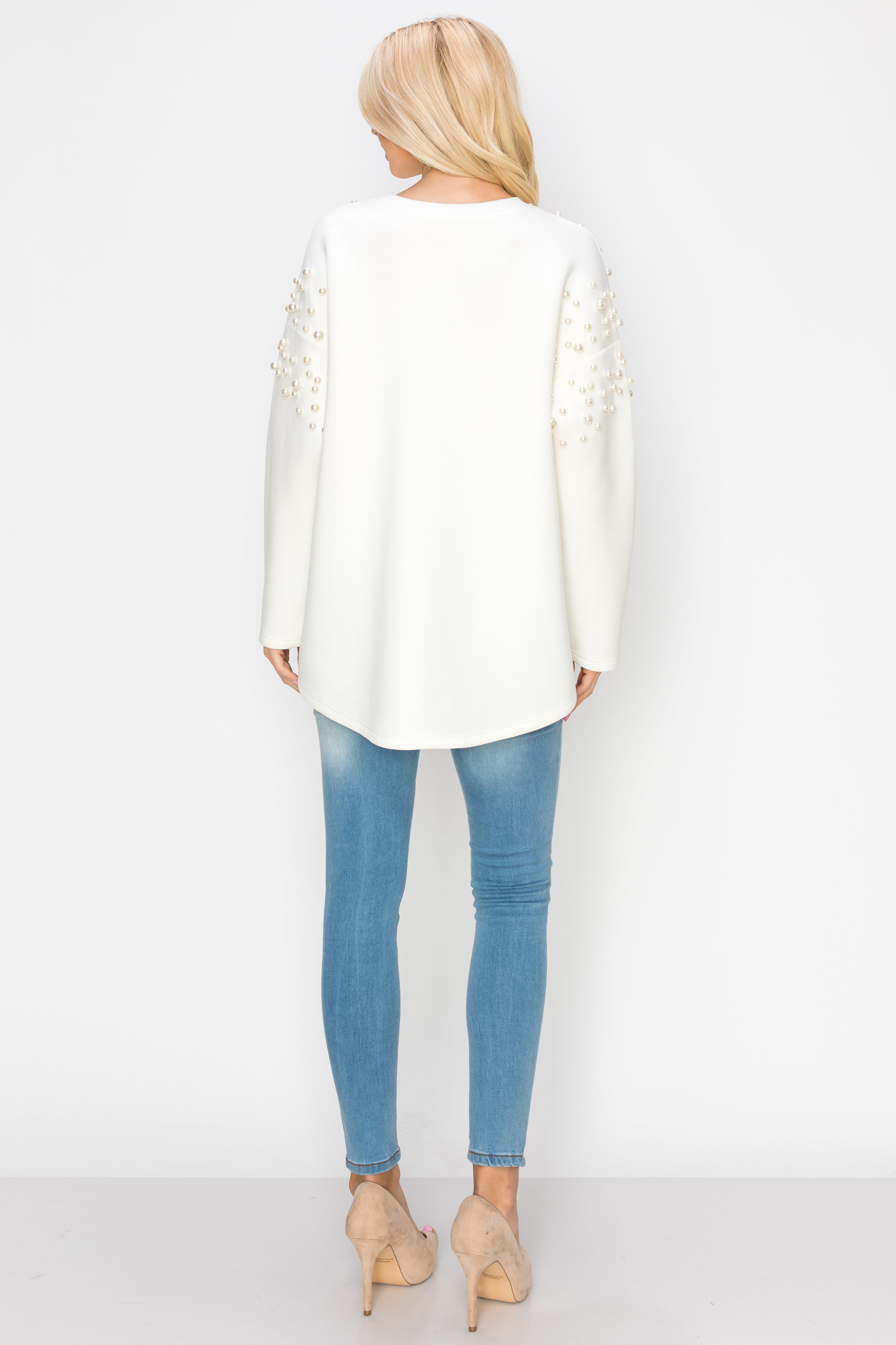 Fiona French Scuba Knit Pearl Hi-Low Top