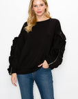 Ferra French Scuba Knit Top with Ruffled Zipper Sleeves - My Pampered Life Seattle