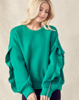 Ferra French Scuba Knit Top with Ruffled Zipper Sleeves - My Pampered Life Seattle