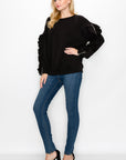 Ferra French Scuba Knit Top with Ruffled Zipper Sleeves - My Pampered Life Seattle