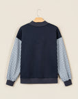 Navy Gingham Sleeve Mock Neck Sweatshirt