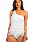 One Piece Single Shoulder Swimsuit with Mesh Skirting
