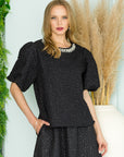 Windelle Textured Top with Pearls - My Pampered Life Seattle
