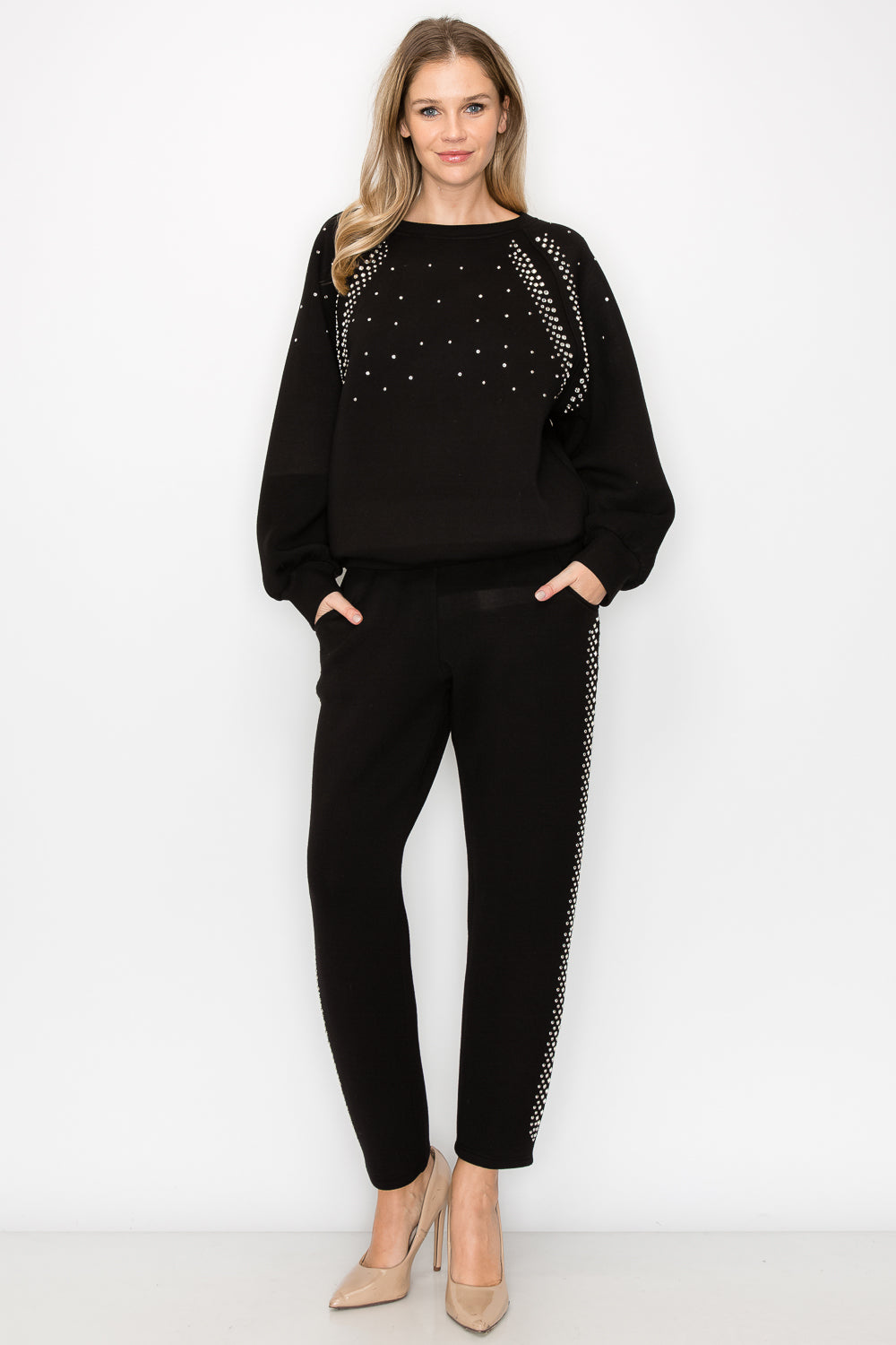 Finna Stretch French Scuba Pant with Studs