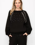 Fredericka Stretch French Scuba Top with Studs