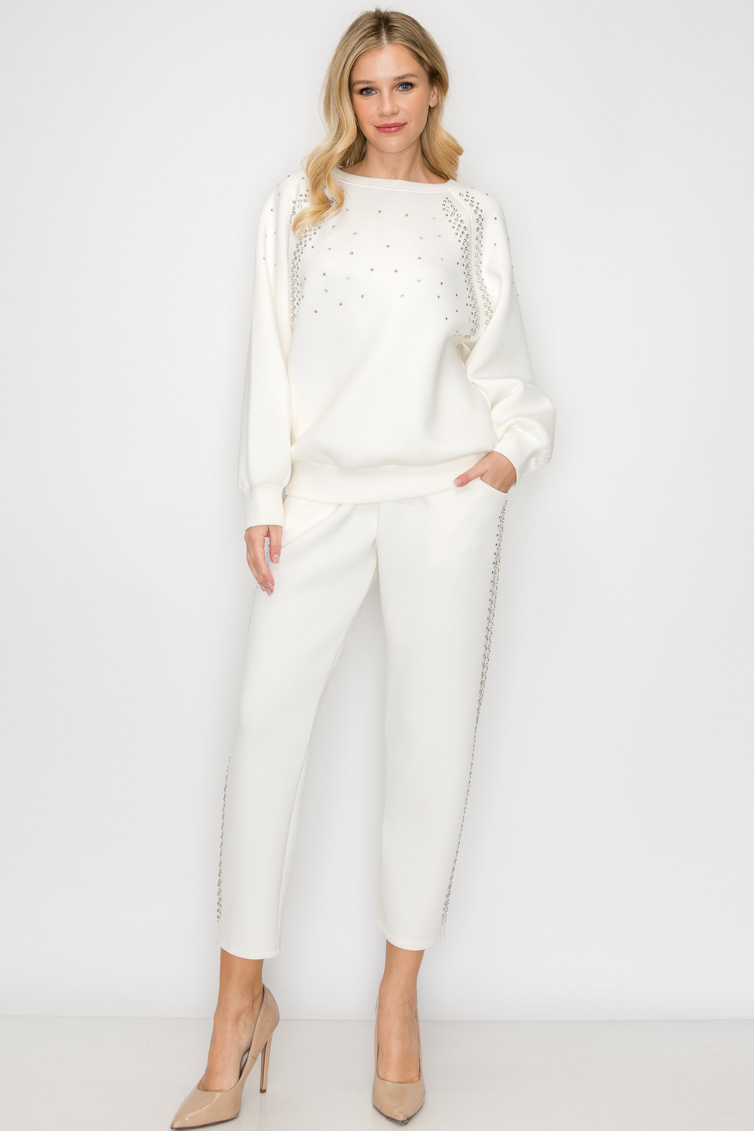 Fredericka Stretch French Scuba Top with Studs