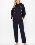 Frances Scuba Knit Hoodie Top with Diamond Studs
