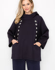 Frances Scuba Knit Hoodie Top with Diamond Studs