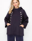 Frances Scuba Knit Hoodie Top with Diamond Studs