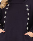 Frances Scuba Knit Hoodie Top with Diamond Studs