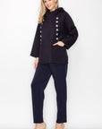 Frances Scuba Knit Hoodie Top with Diamond Studs