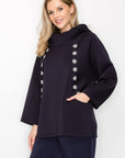 Frances Scuba Knit Hoodie Top with Diamond Studs