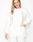 Frances Scuba Knit Hoodie Top with Diamond Studs