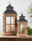 Rustic Wood and Metal Lantern (Set of 2)