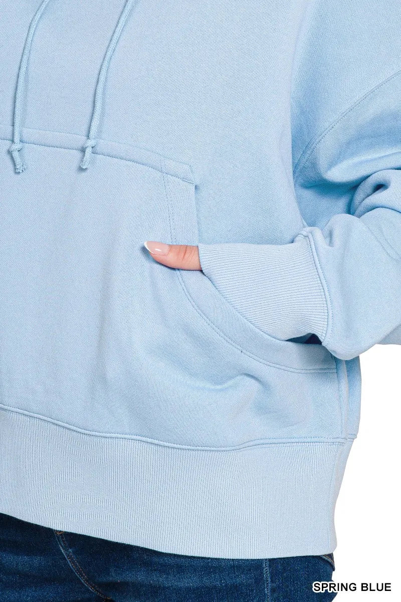 Zenana Oversized Fleece Kangaroo Pocket Hoodie in Blue