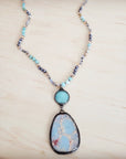 Amazonite & Crystal Long Beaded Necklace w/ Large Jasper Pendant