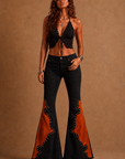 GJG Denim Rockstar Rouge Flare Jeans — Copper Suede Panels