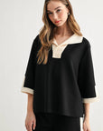 JOH Apparel Katherine Contrast Collar Stretch Knit Top