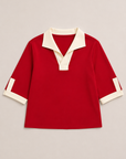 JOH Apparel Katherine Contrast Collar Stretch Knit Top