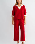 JOH Apparel Katherine Contrast Collar Stretch Knit Top
