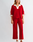 JOH Apparel Katherine Contrast Collar Stretch Knit Top
