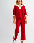 JOH Apparel Katherine Contrast Collar Stretch Knit Top